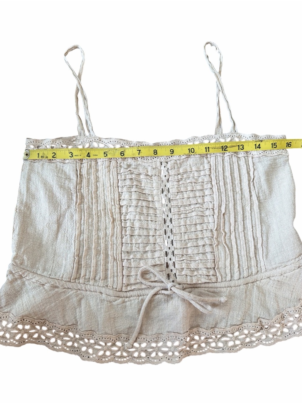 Women's Cream Crochet-Trim Lace Cami Cropped Coquette Top M - Picture 2 of 7